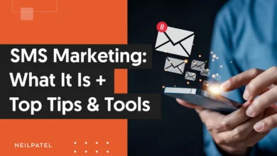 A graphic that says "SMS Marketing: What It Is + Top Tips & Tools."