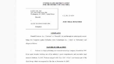 Fastcase Files Lawsuit Against Alexi Over Alleged Data Misuse and Trademark Infringement
